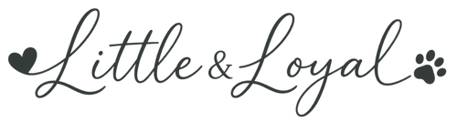 A dark gray script logo reading 'Little & Loyal' with a small heart on the left and a paw print on the right, centered on a plain white background.